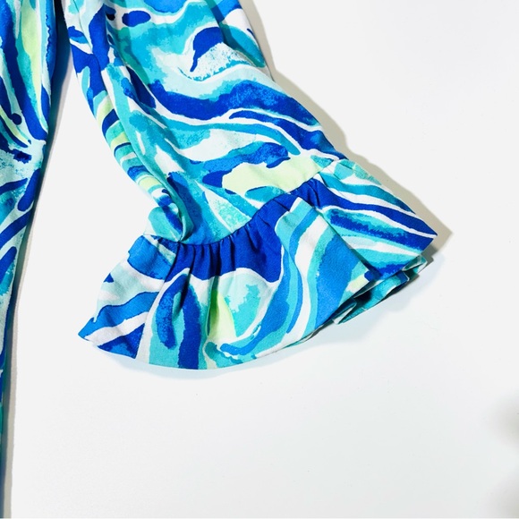 Lilly Pulitzer Sophie Ruffle Dress UPF 50+ Palm Passage Print Beckon Blue Size S - Picture 8 of 11